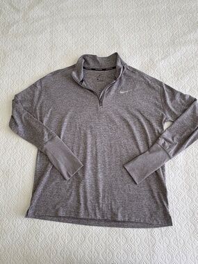 Nike Running Dri-FIT 1/4 Zip Long Sleeve Top Gray Thumbholes Size L